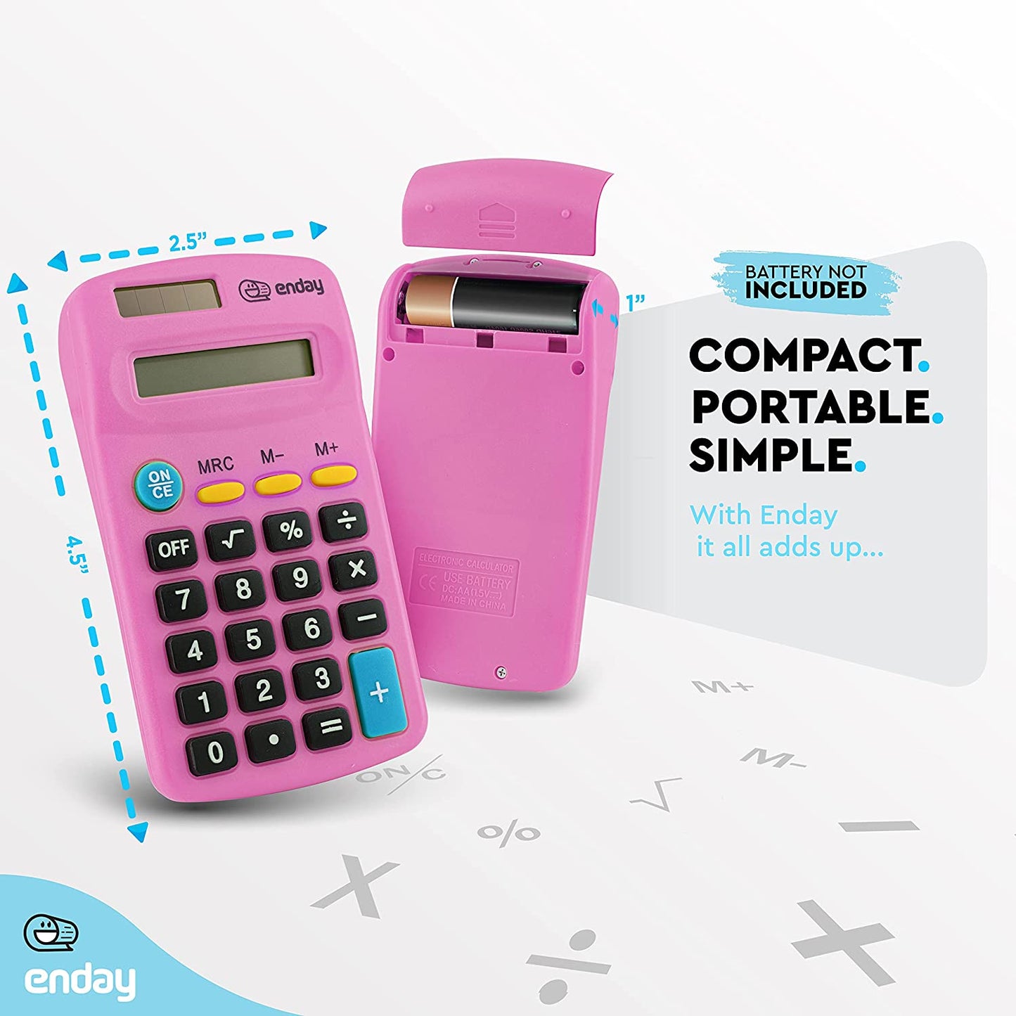 8-Digit Dual Power Pocket Size Calculator pink