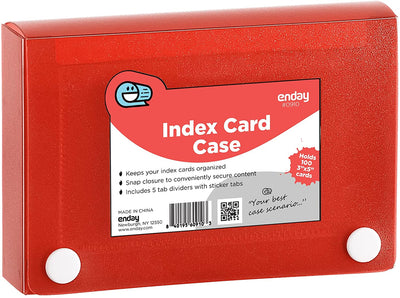 3" X 5" Index Card Case Holds 5 Tab Dividers - Red