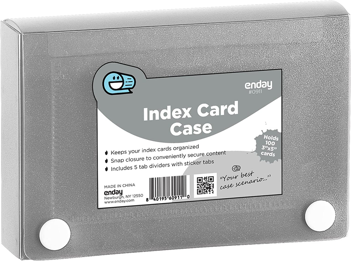 3" X 5" Index Card Case Holds 5 Tab Dividers grey