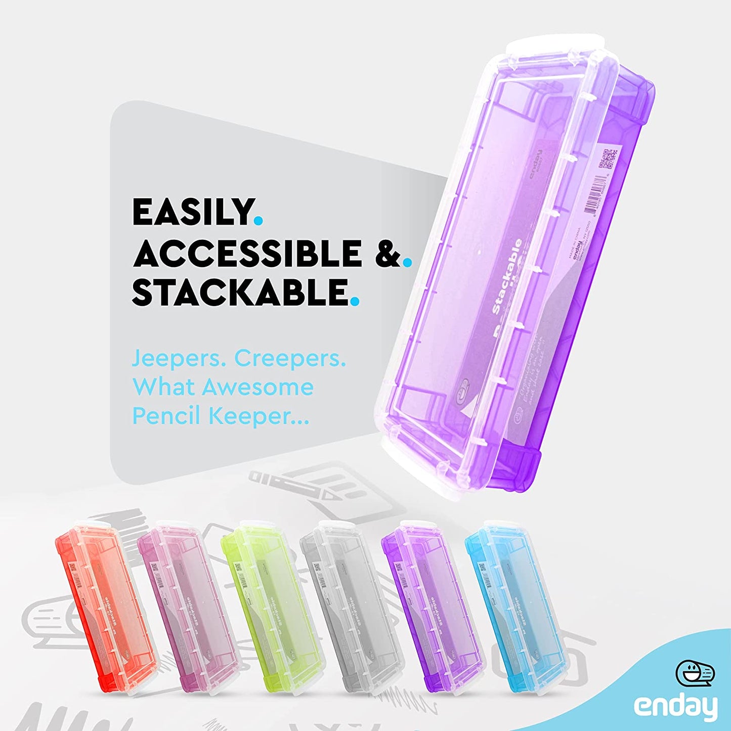 stackable plastic pencil case purple