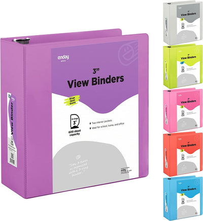 3" Slant-D Ring View Binder w w/ 2 Pockets purple