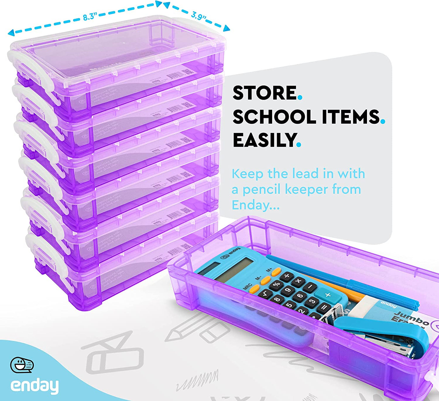 stackable plastic pencil case purple