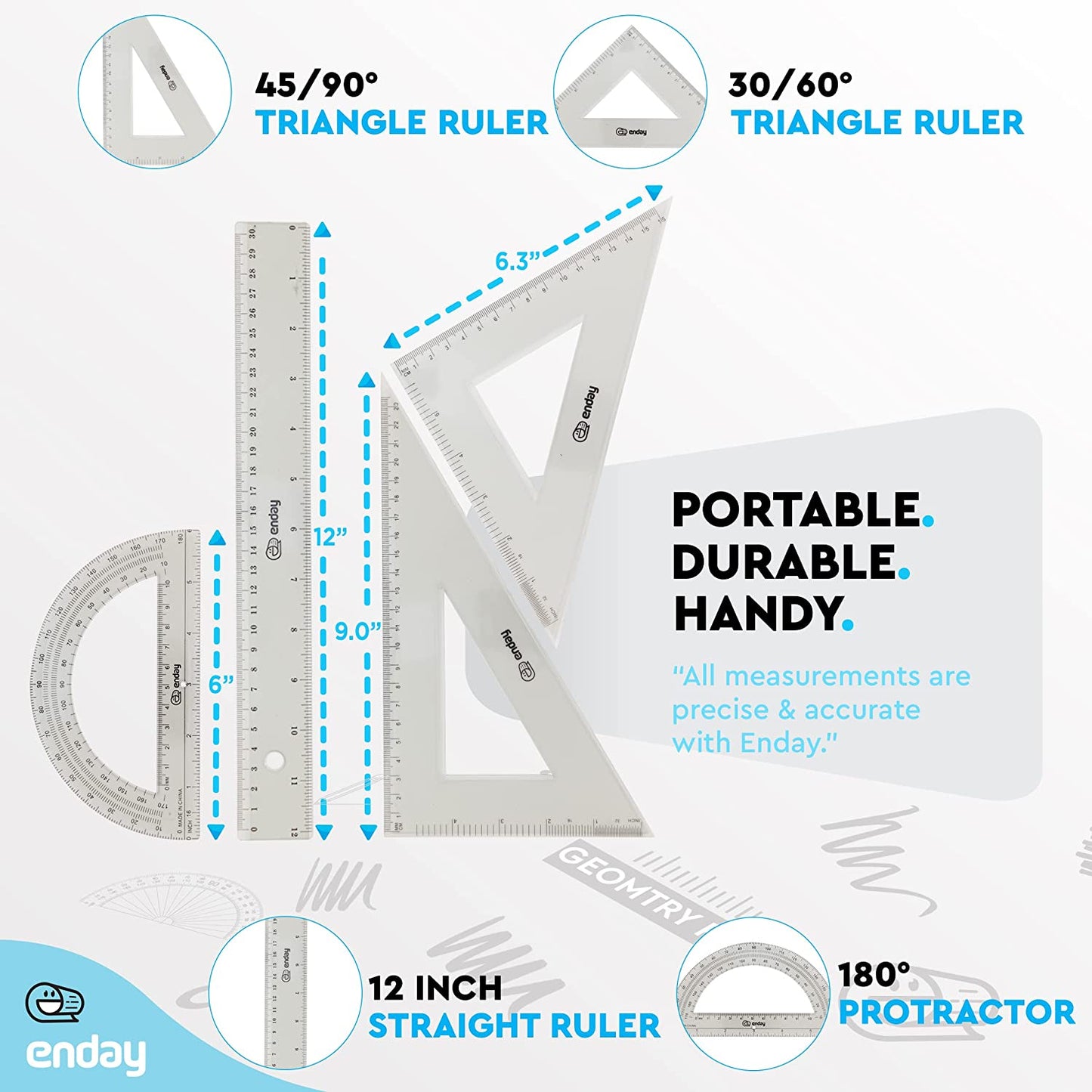 Enday 4-Piece Geometry Ruler Combination Sets