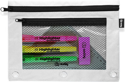 Double zipper 3-ring pencil pouch with mesh window grey