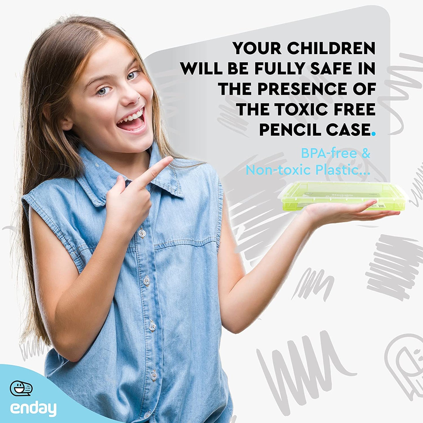 stackable plastic pencil case green