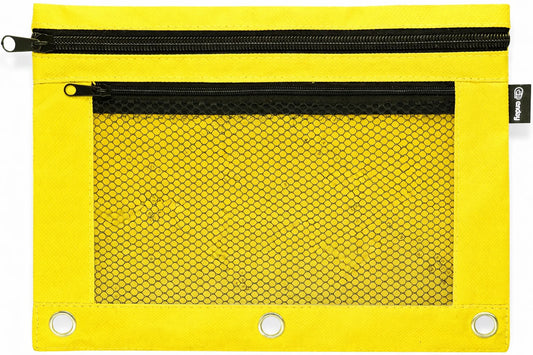 Double Zipper 3-Ring Pencil Pouch With Mesh Window