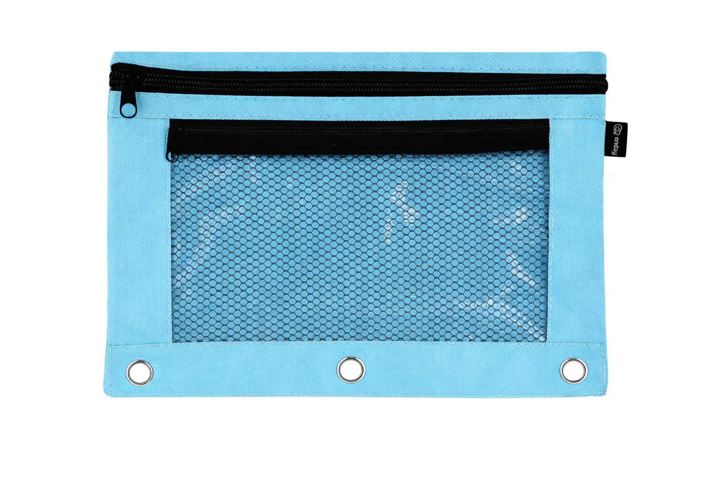 Double Zipper 3-Ring Pencil Pouch With Mesh Window