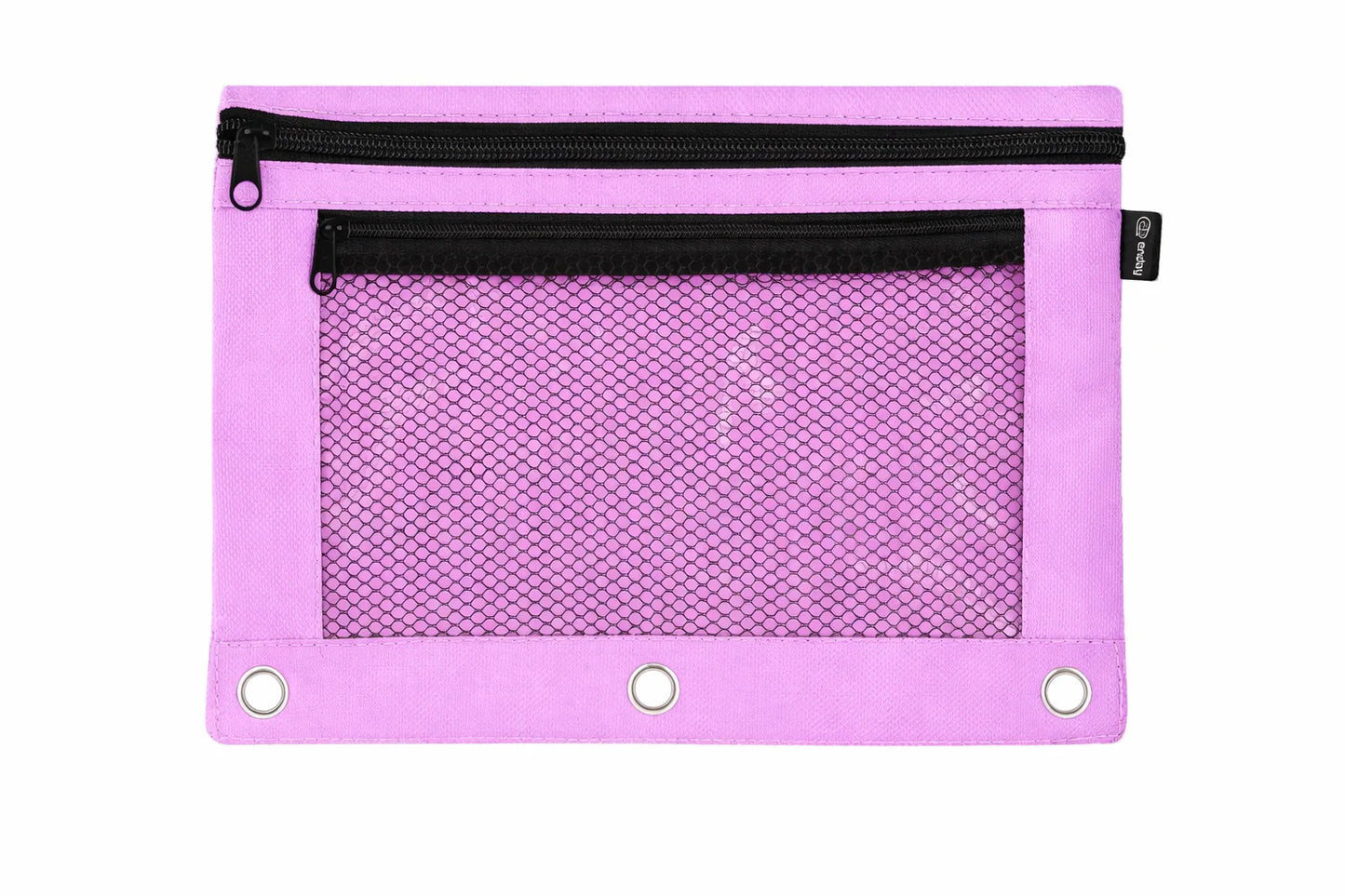 Double Zipper 3-Ring Pencil Pouch With Mesh Window