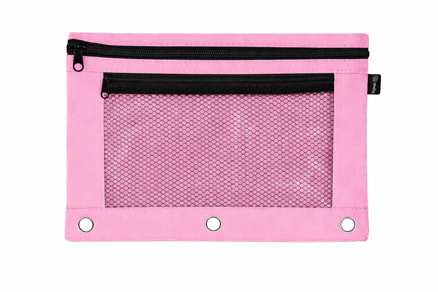 Double Zipper 3-Ring Pencil Pouch With Mesh Window