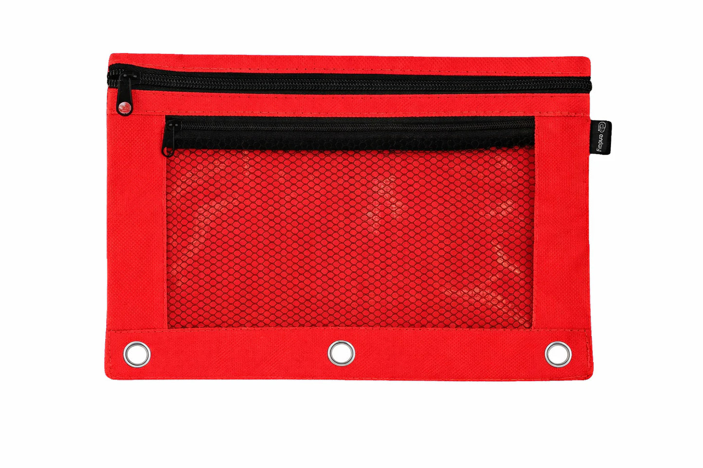 Double Zipper 3-Ring Pencil Pouch With Mesh Window