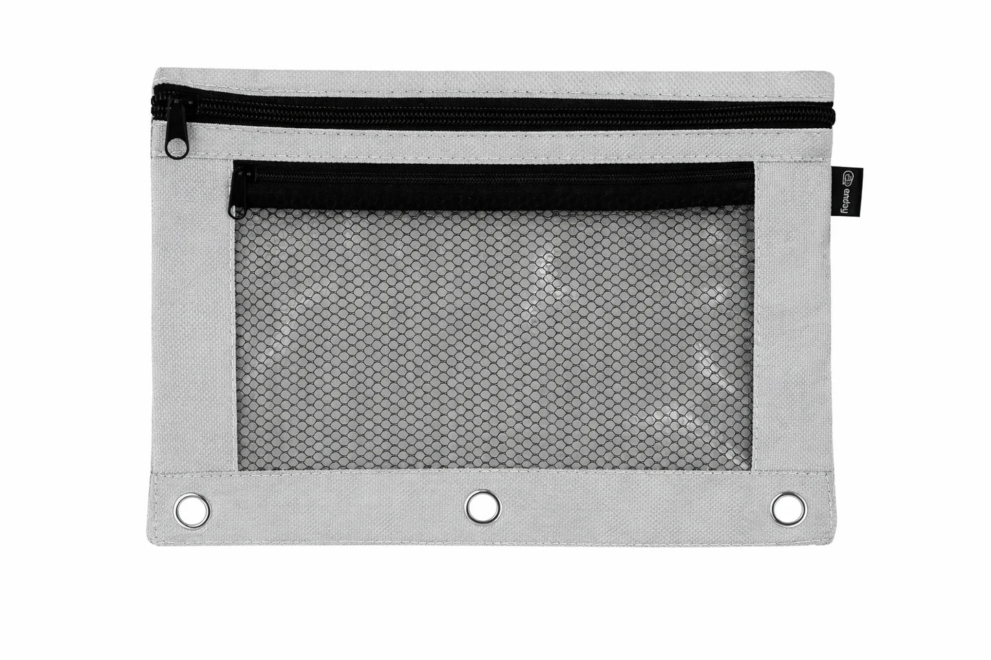 Double Zipper 3-Ring Pencil Pouch With Mesh Window