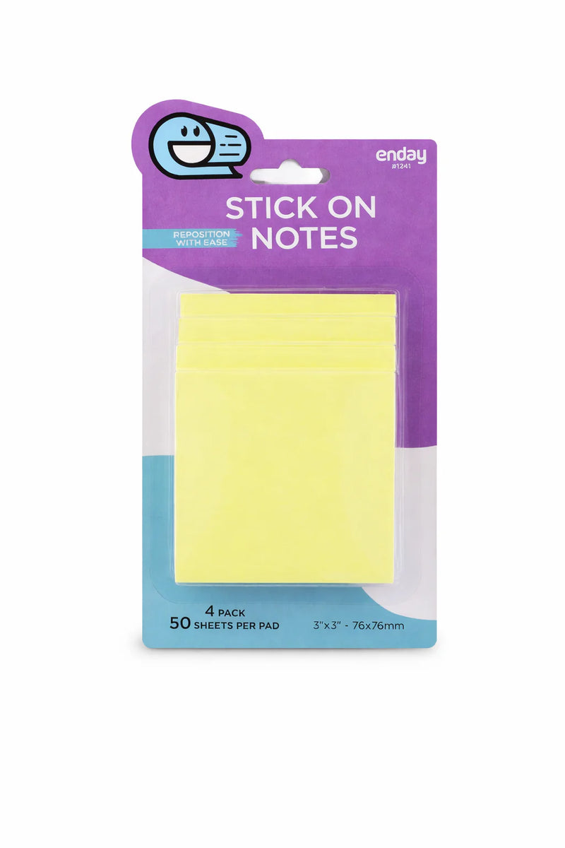 4 Pk Yellow Stick-On Notes 3" X 3" 200 Ct.