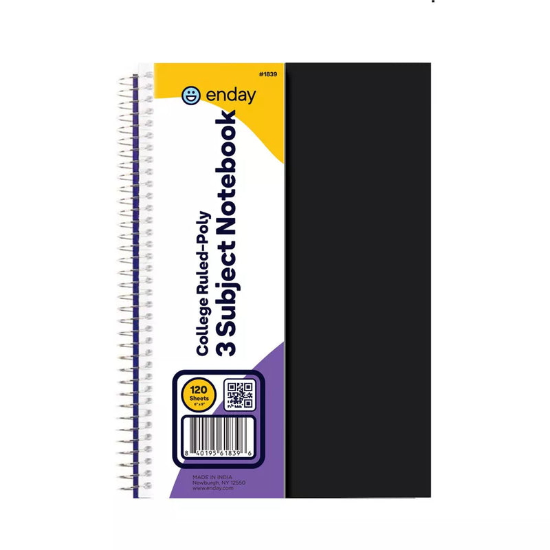 Spiral Notebook 3-Subject 6 X 9 Poly Cover 120 Ct