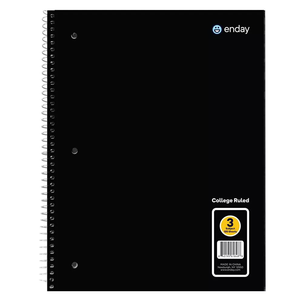 Spiral Notebook 3-Subject C/R 120 Ct.,