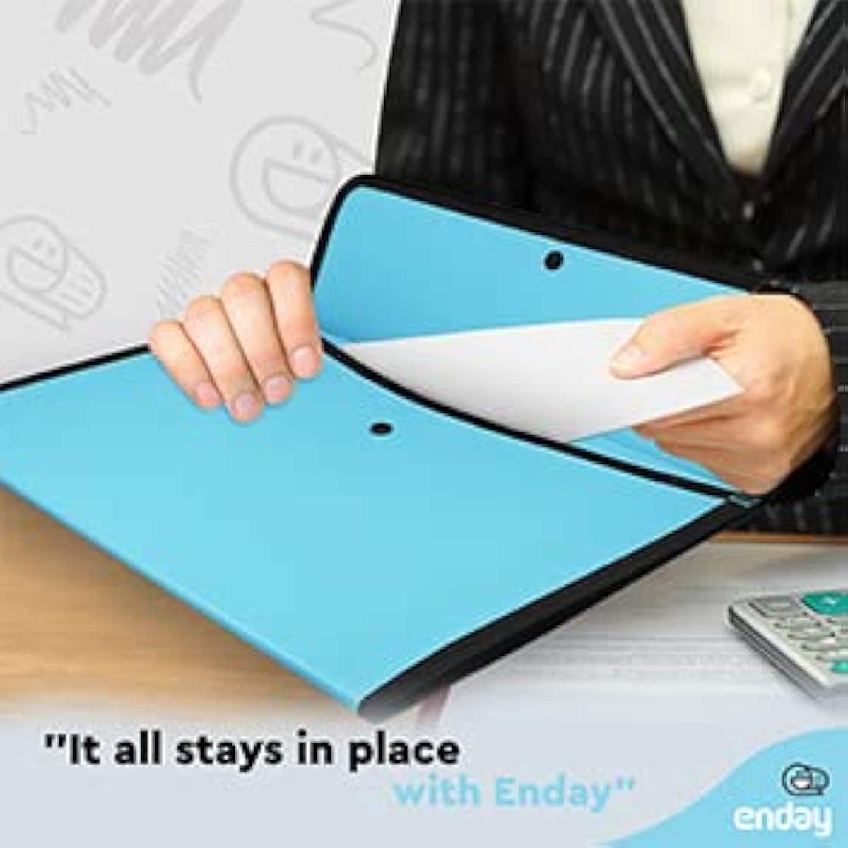 Square Flap Document Holder Blue, Expanding File Folder, A4 Letter Size Reusable Filling Envelopes, Snap Closure Wallet File Pouch Also Available in Pink, Purple, Green, Red, Grey, 1 Pcâ€“ by Enday