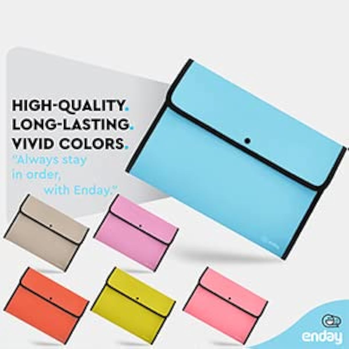 Square Flap Document Holder Blue, Expanding File Folder, A4 Letter Size Reusable Filling Envelopes, Snap Closure Wallet File Pouch Also Available in Pink, Purple, Green, Red, Grey, 1 Pcâ€“ by Enday
