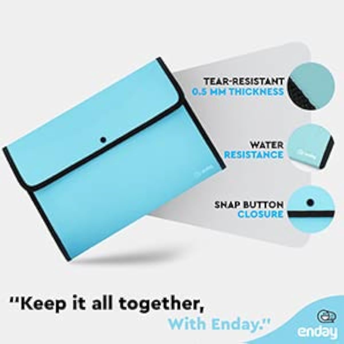 Square Flap Document Holder Blue, Expanding File Folder, A4 Letter Size Reusable Filling Envelopes, Snap Closure Wallet File Pouch Also Available in Pink, Purple, Green, Red, Grey, 1 Pcâ€“ by Enday