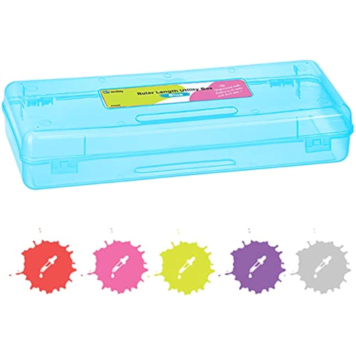 Enday Pencil Box Blue, Plastic Pencil Case, Multipurpose Storage Long Ruler Length Utility Box Organizer with Snap Closure for Home and Office