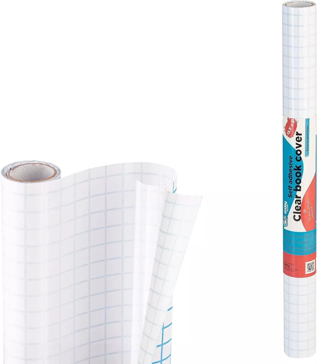 Contact Paper Clear, 13.5â€ x 5-Feet, Transparent Self Adhesive Book and Textbook Covers for Paperbacks and Hard Covers, Plastic Protective Covering Contact Paper Roll, Acid Free â€“ by Enday