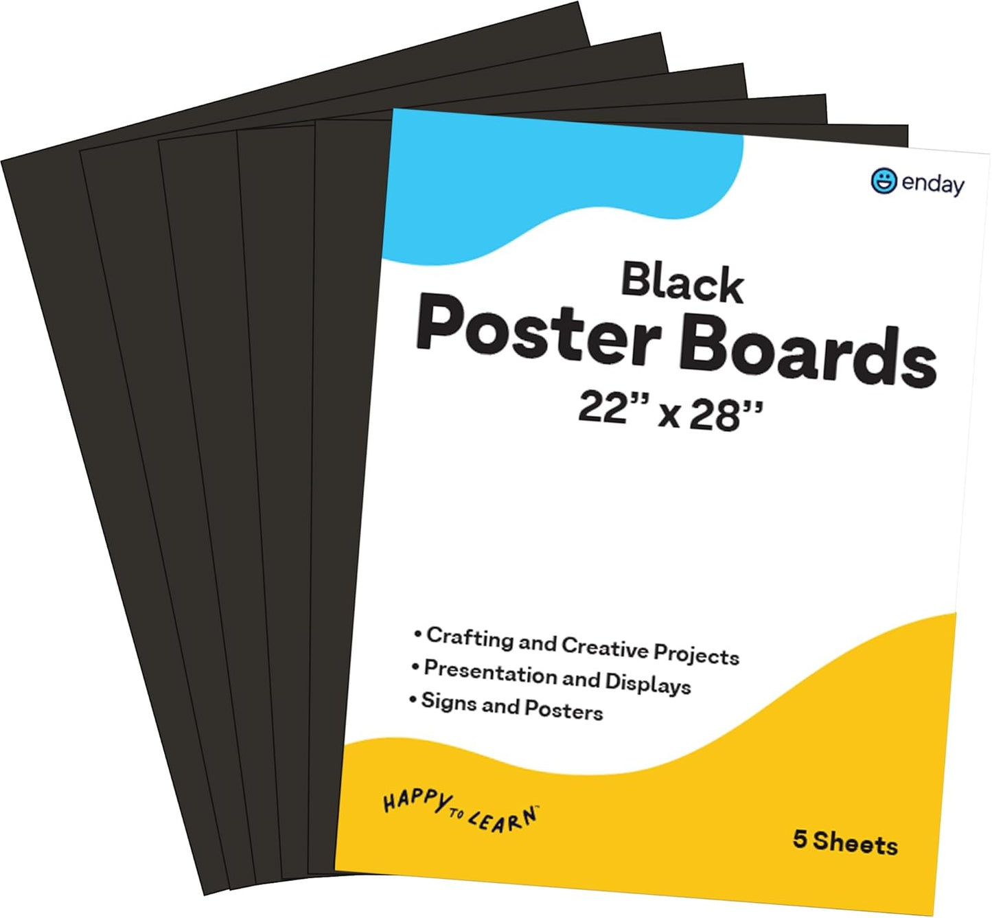 Emraw Poster Board Lightweight Craft Backing Boards for Presentations Office Sign Blank Painting Board Smooth Surface Poster Sheets for School Pack of 5 (Black)