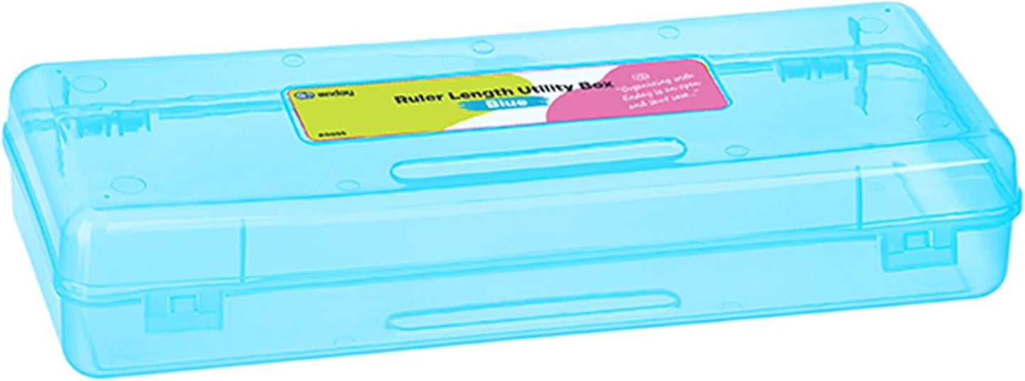 Enday Pencil Box Blue, Storage Organizer Utility Box, Multipurpose Long Ruler Length School Office Supplies Plastic Pencil Case for Kids & Adults Available in Red, Pink, Grey, Purple, Green, 1PK