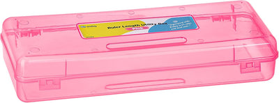 Enday Pencil Box Pink, Plastic Pencil Case, Multipurpose Storage Long Ruler Length Utility Box Organizer with Snap Closure for Home and Office