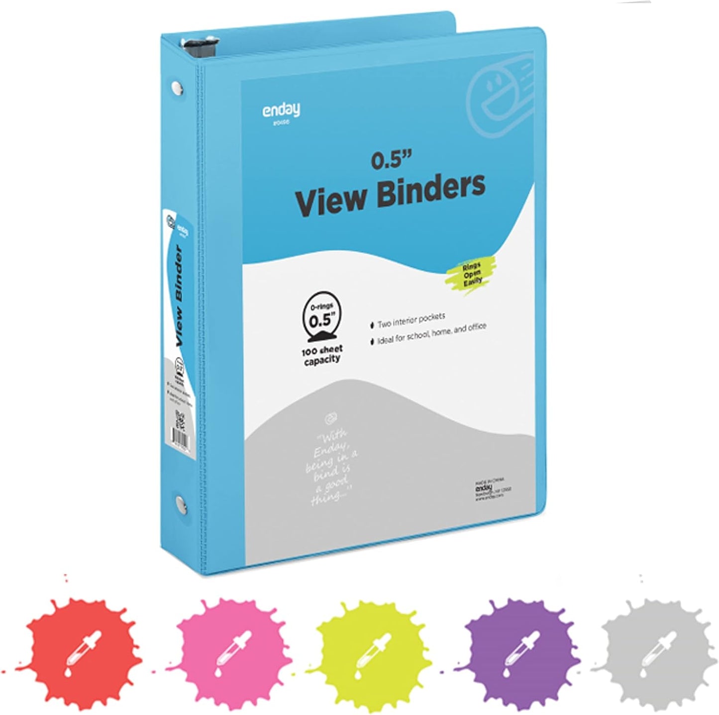 3 Ring Binder Clear View Cover with 2 Inside Pockets, Colored School Supplies Office and Home Binders – by Enday