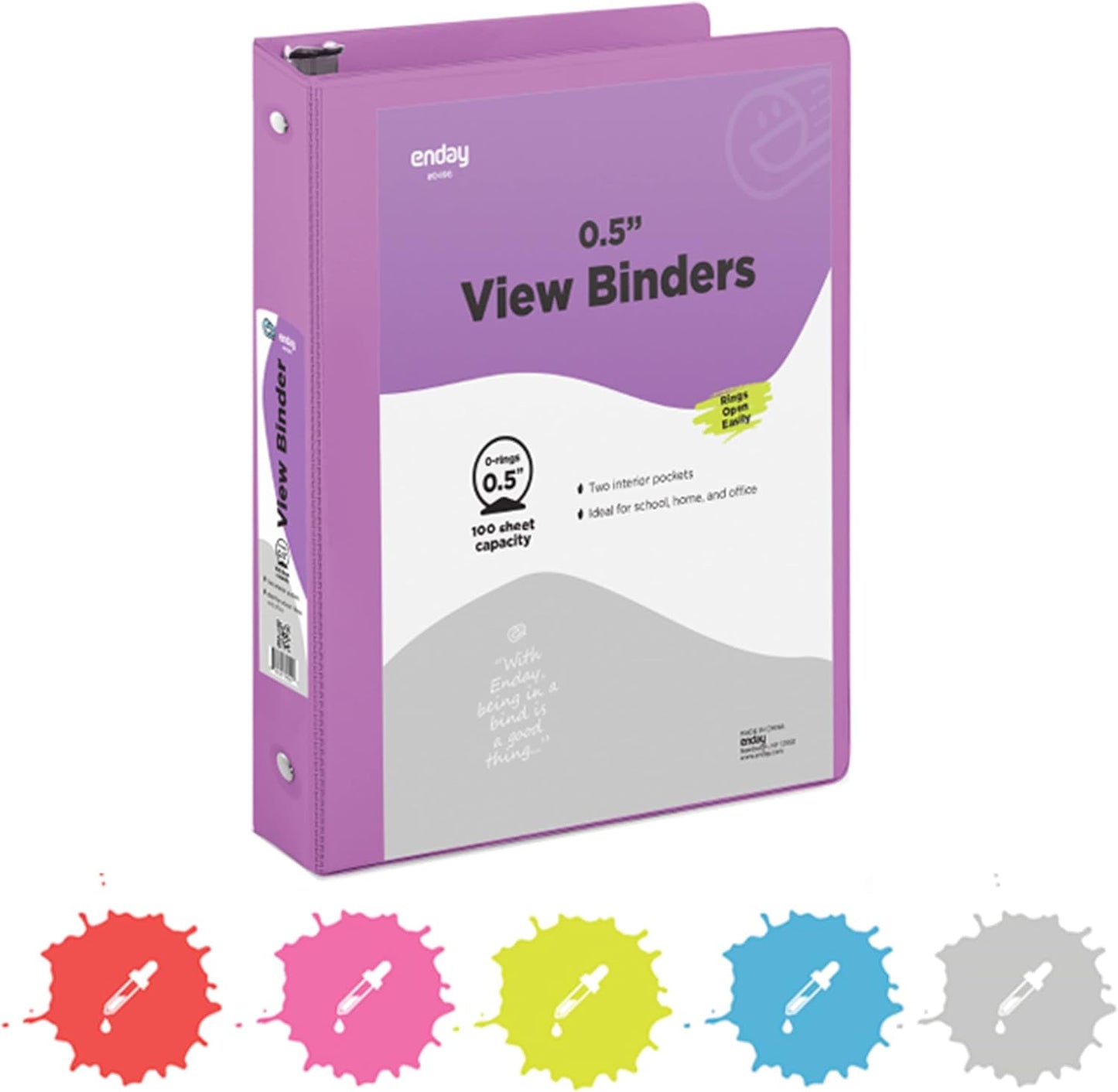 3 Ring Binder Clear View Cover with 2 Inside Pockets, Colored School Supplies Office and Home Binders – by Enday