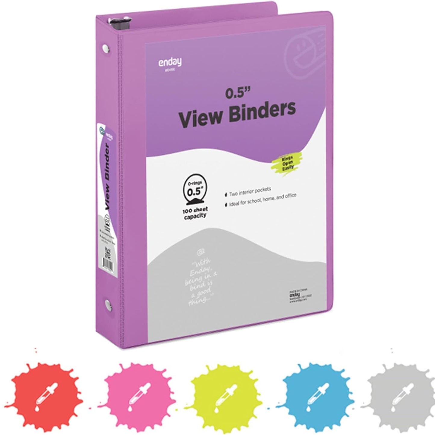 1 Inch 3 Ring Binder 1â€ Binder Black Clear View Cover with 2 Inside Pockets, Colored School Supplies Office and Home Binders â€“ by Enday