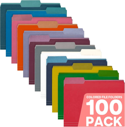 Enday Colored File Folders Letter Size (100 Pack) 12 Assorted Colors, 1/3 Cut Tabs Color File Folders, Two Tone Colored Folders for School Home Office Documents Organization