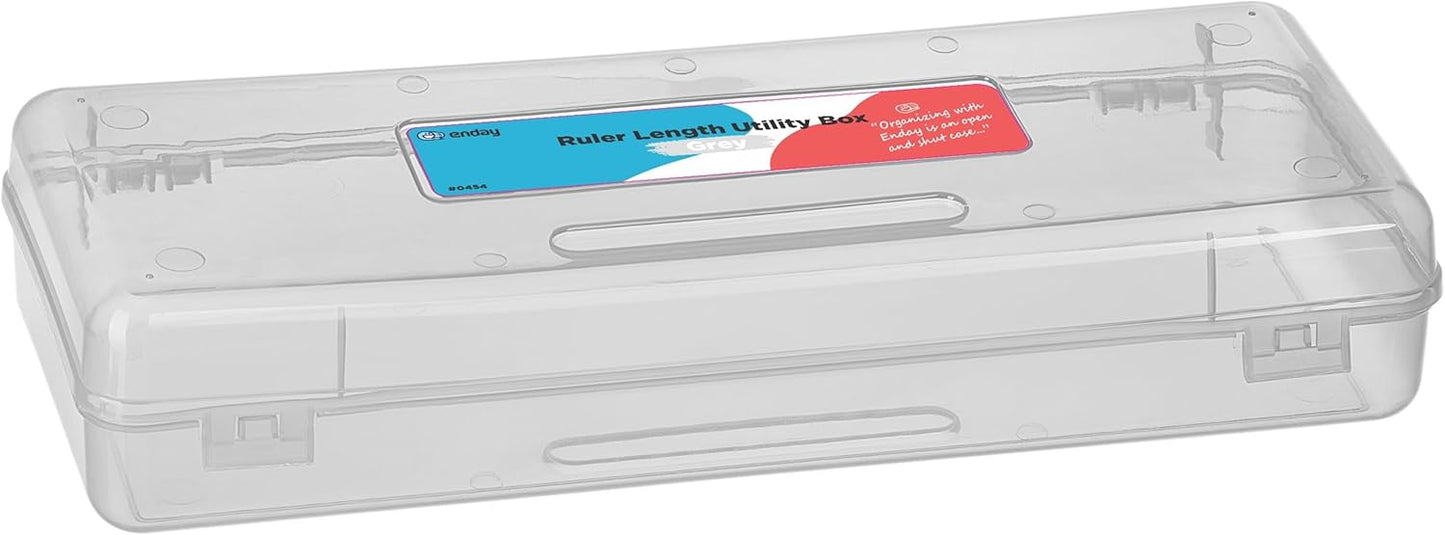 Enday Pencil Box Grey, Plastic Pencil Case, Multipurpose Storage Long Ruler Length Utility Box Organizer with Snap Closure for Home and Office