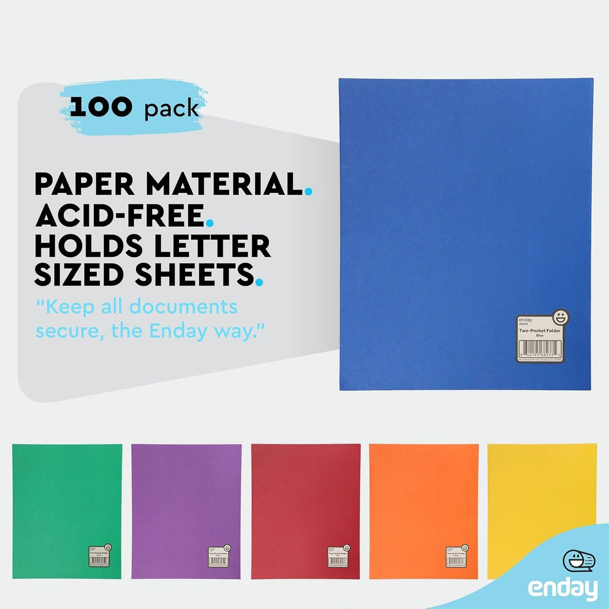Paper 2-Pocket Portfolio With 3 Prongs  Assorted 100 Pack,