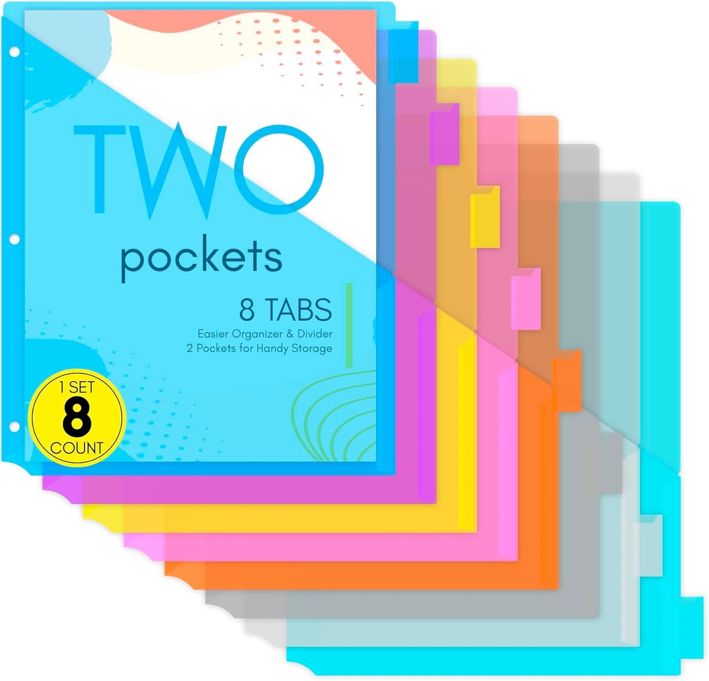 Enday Dividers with Pockets for 3 Ring Binder, 8 Subject Dividers, Plastic Multicolor 8 Pack with Tabs and Pockets