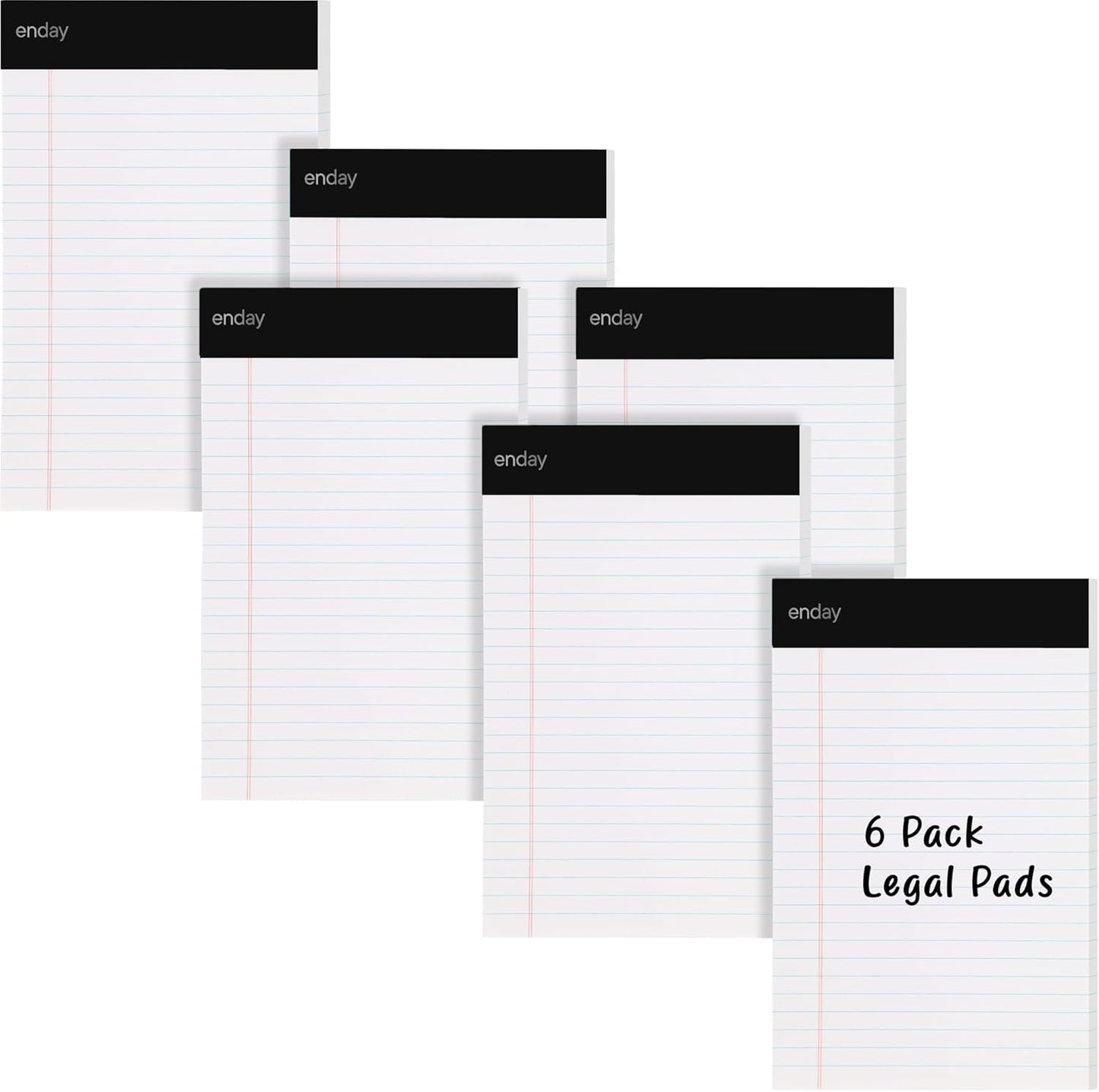 Enday Small Note Pads 5x8 Legal Pads, Legal Ruled Writing Pad with Perforated Pages, White Paper Jr. Legal Note Pads for Work and Note-Taking, 30 Sheets Per Notepad, 6 Pack