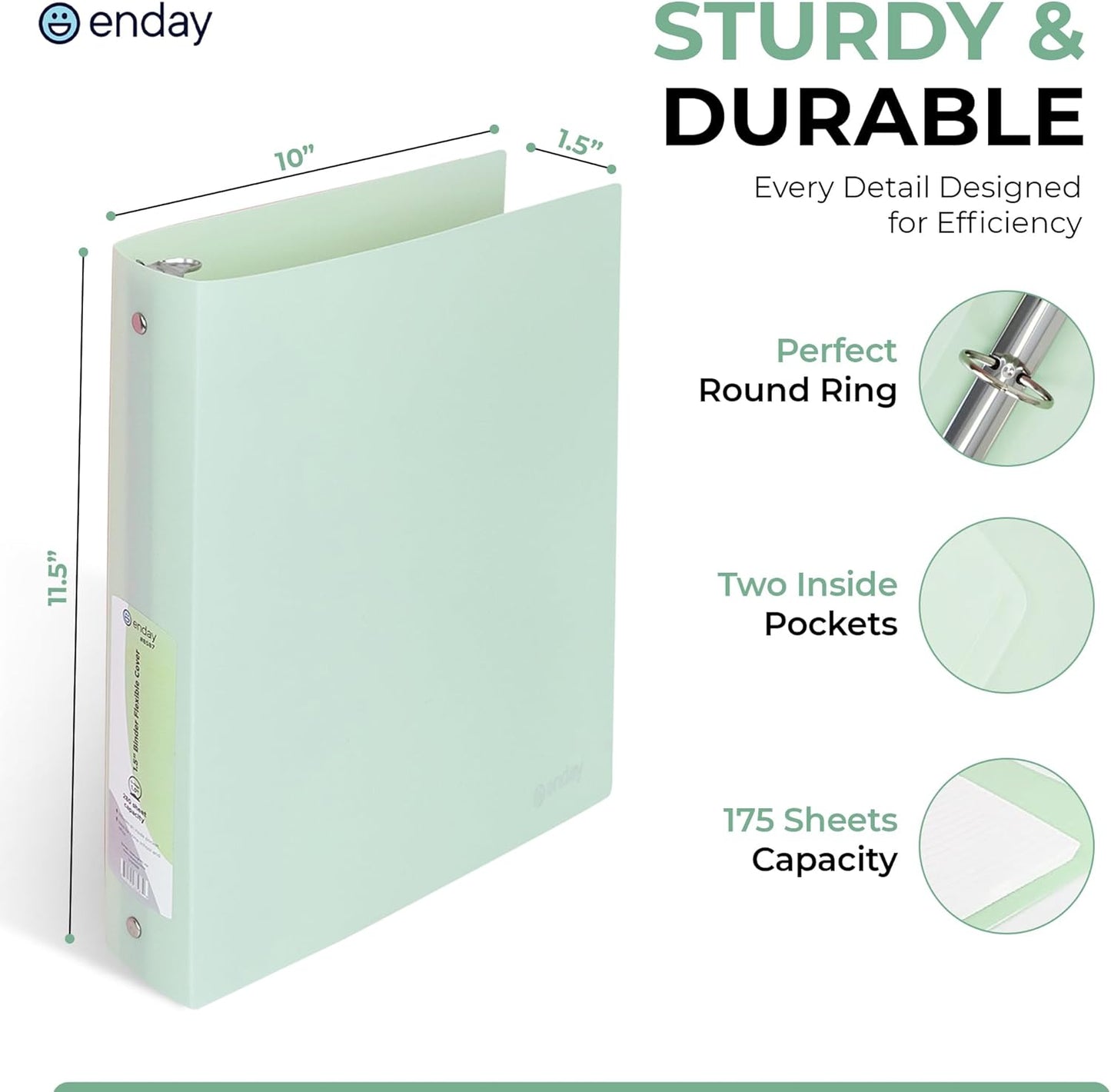 Enday 3 Ring Binder 1.5 inch (4 Pack) Pastel Flexible Binders Round Ring with Pocket, Holds 280 Sheets, for Home and School Supplies in Blue, Purple, Pink and Green – by Enday