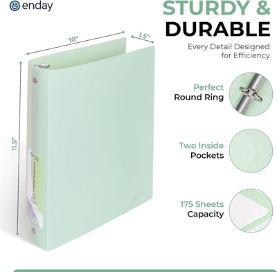 Enday 3 Ring Binder 1.5 inch (4 Pack) Pastel Flexible Binders Round Ring with Pocket, Holds 280 Sheets, for Home and School Supplies in Blue, Purple, Pink and Green – by Enday