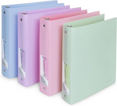 Enday 3 Ring Binder 1.5 inch (4 Pack) Pastel Flexible Binders Round Ring with Pocket, Holds 280 Sheets, for Home and School Supplies in Blue, Purple, Pink and Green – by Enday