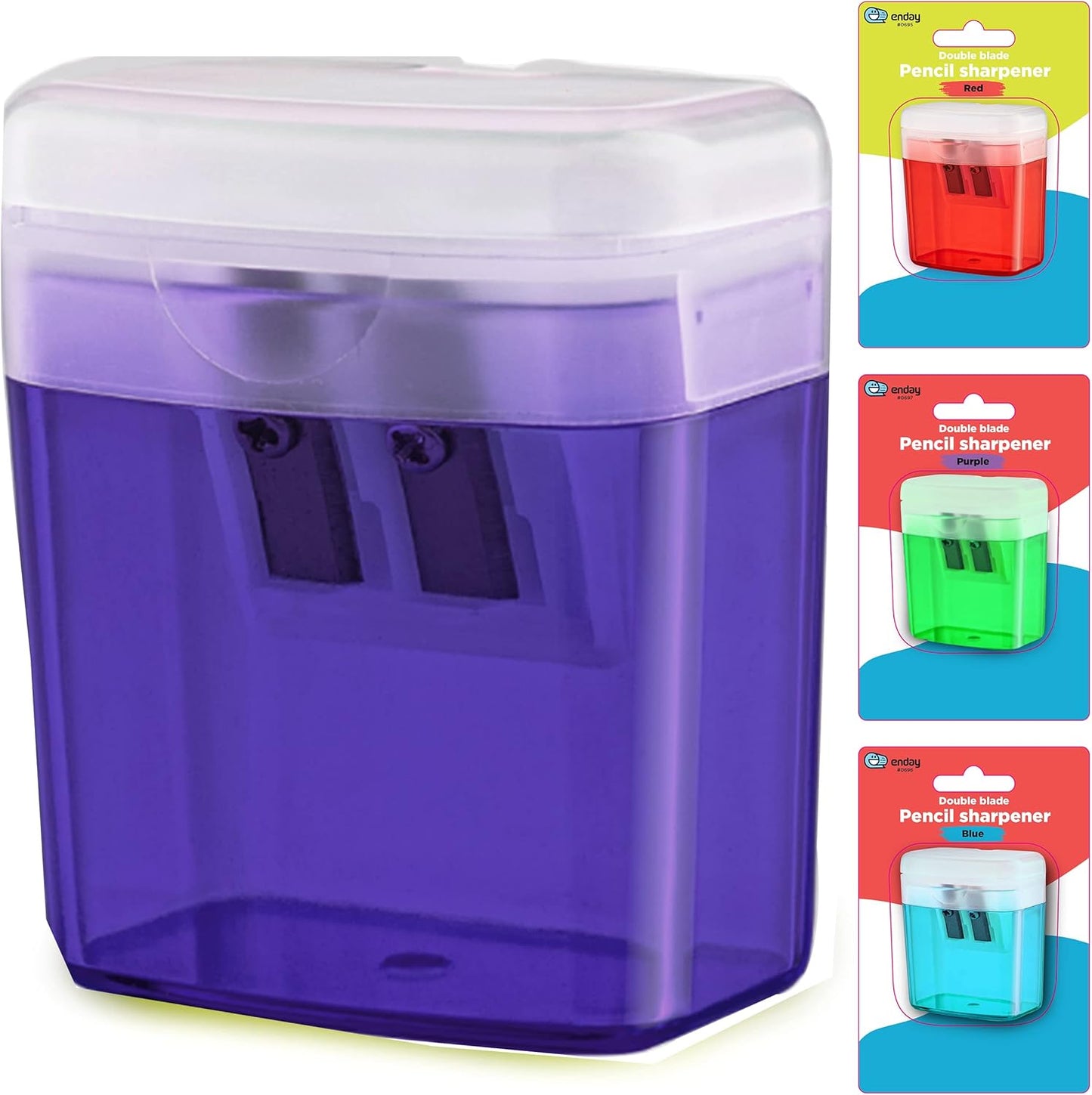 Pencil Sharpener Dual Hole Manual Blue, Jumbo Crayon Sharpener with Cover and Bin, Handheld Color Pencil Sharpeners for Large & Standard Pencils, Also Available in Red, Green, Purple, 1 Pc â€“ by Enday