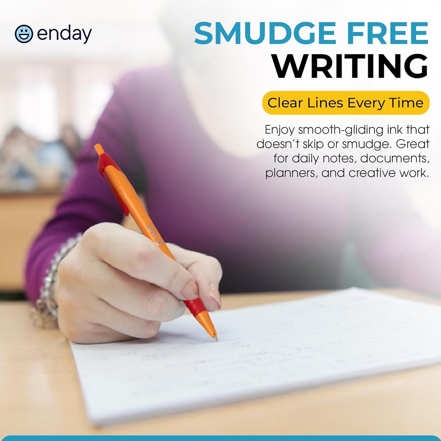 Enday Pens Bulk (75 Pack), Retractable Ball Point Pens Black Ink, Medium Point (1.0mm), Comfortable Grip, Smooth Writing Pens for School & Office