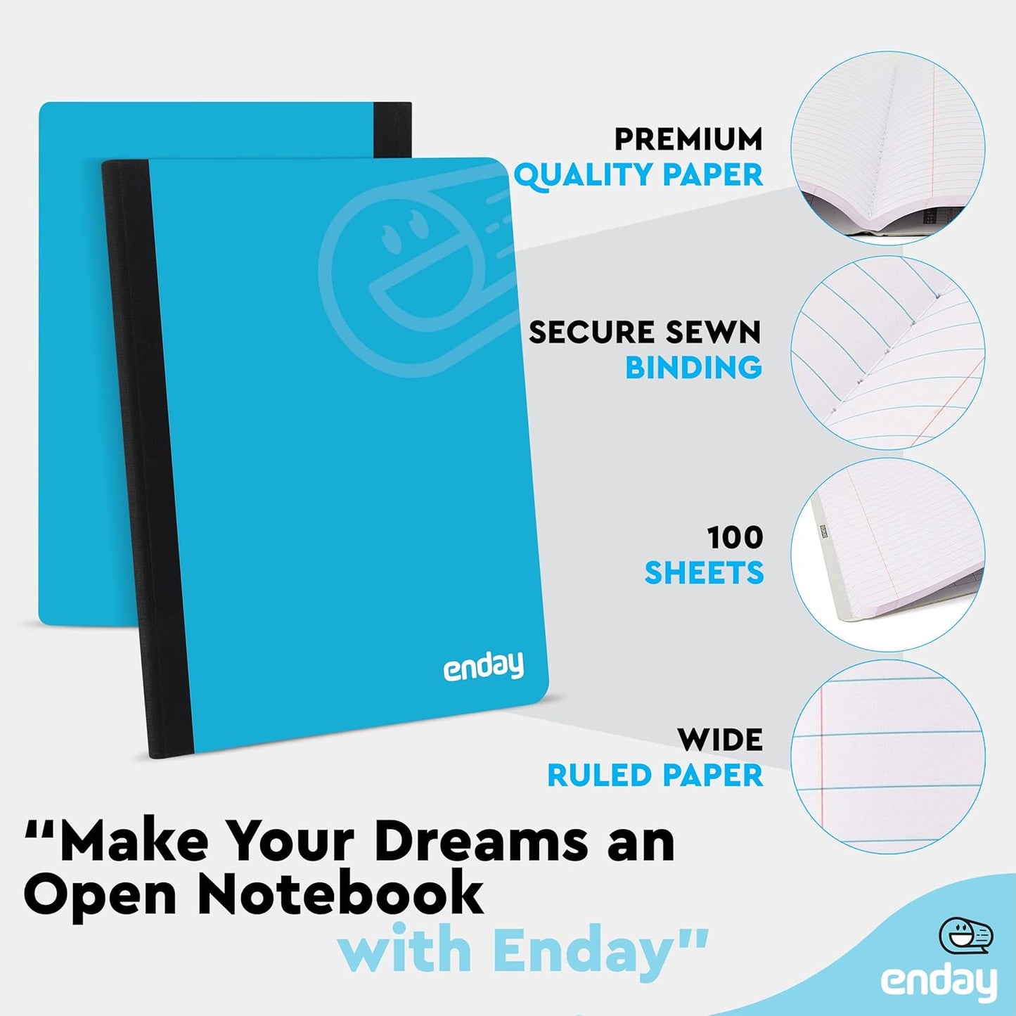 Enday Composition Notebooks Wide Ruled Paper, Hard Cover Composition Notebook, Premium Lined Composition Books, 100 Sheets Ruled Notebook, Blue and Purple (2 Pack)