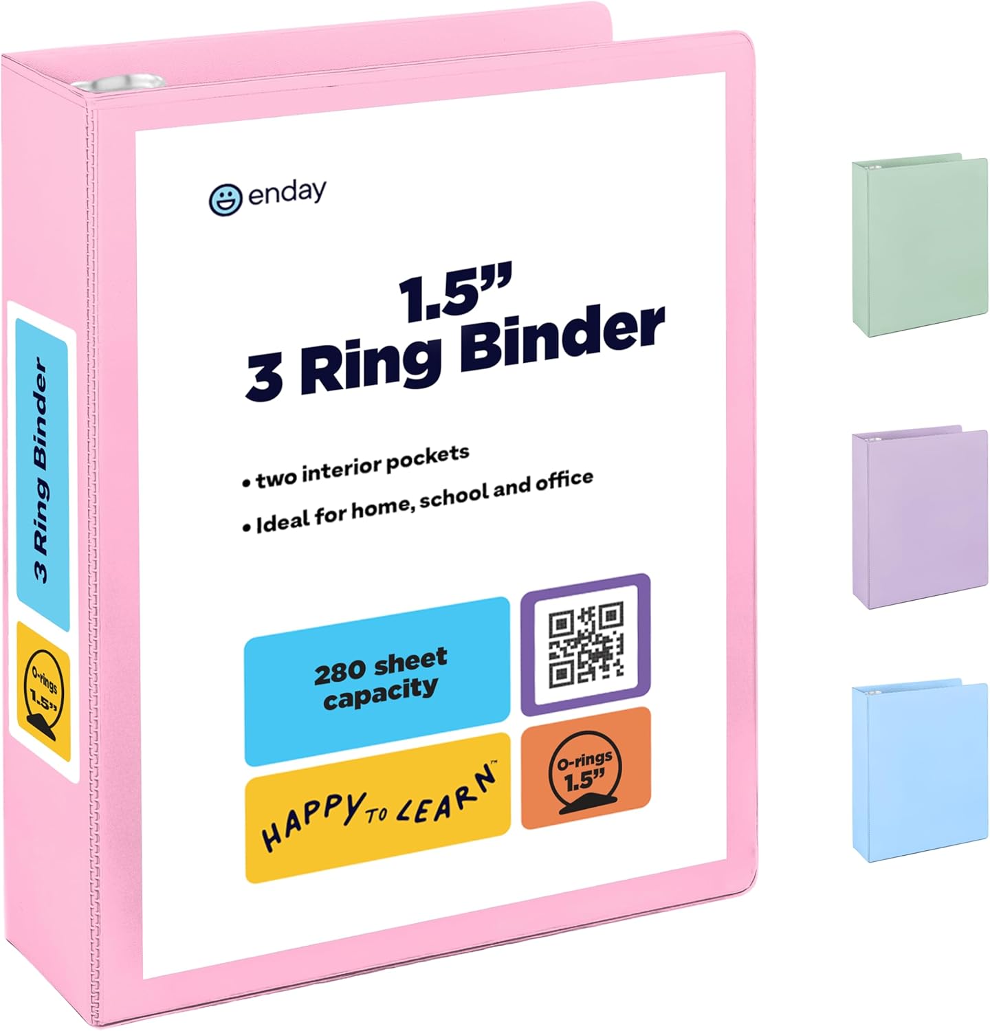 Enday Binders Pastel 3 Ring Binder, Clear View Cover for Letter Size 8.5 x 11'' Paper & 2 Inside Pockets, Ideal for School Supplies, Office, and Home (select inch size)