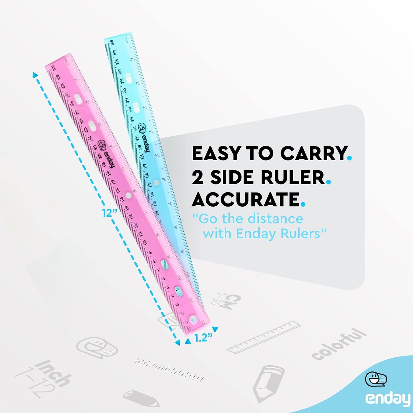 Emraw 12 inches Jeweltones Color Ruler - Designed in Blue, Pink, Green and Orange â€“ Great for School, Home, & Office - 8 Pieces