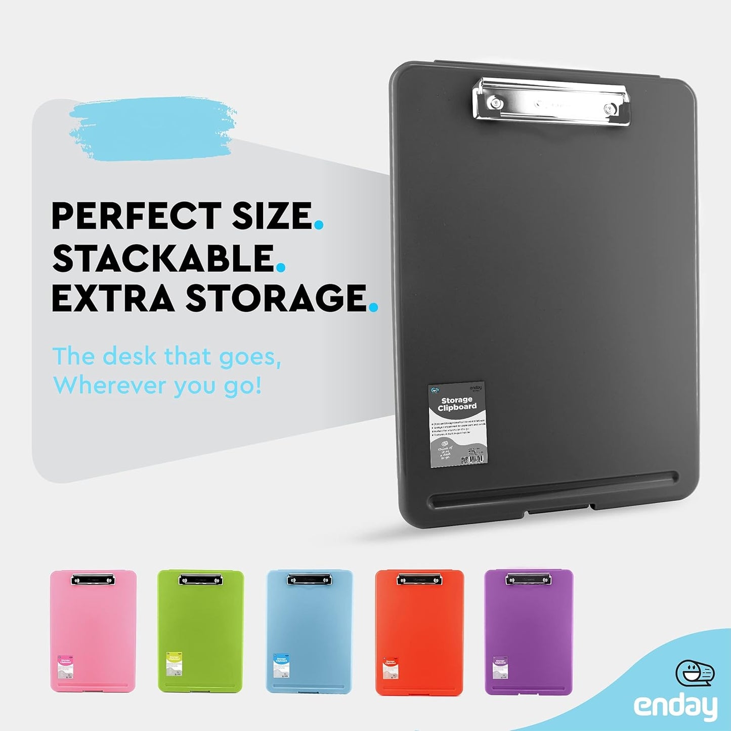 Clipboard with Storage Black, Letter Size Storage Clipboard with Compartments Case for Nurse Teachers Plastic Translucent Holds 100 Sheets Also Avail. in Green, Purple, Pink, Red, Blue, Grey-by Enday