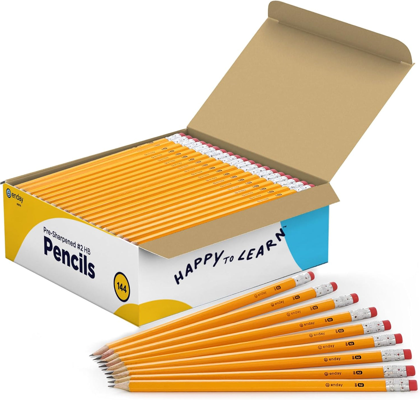 Enday #2 Pencils Bulk - 144 Pack - Pre-sharpened pencils #2 Wood-Cased Yellow Sharpened Pencils for Kids with Latex-Free Eraser Top for Office and Classroom Supplies.