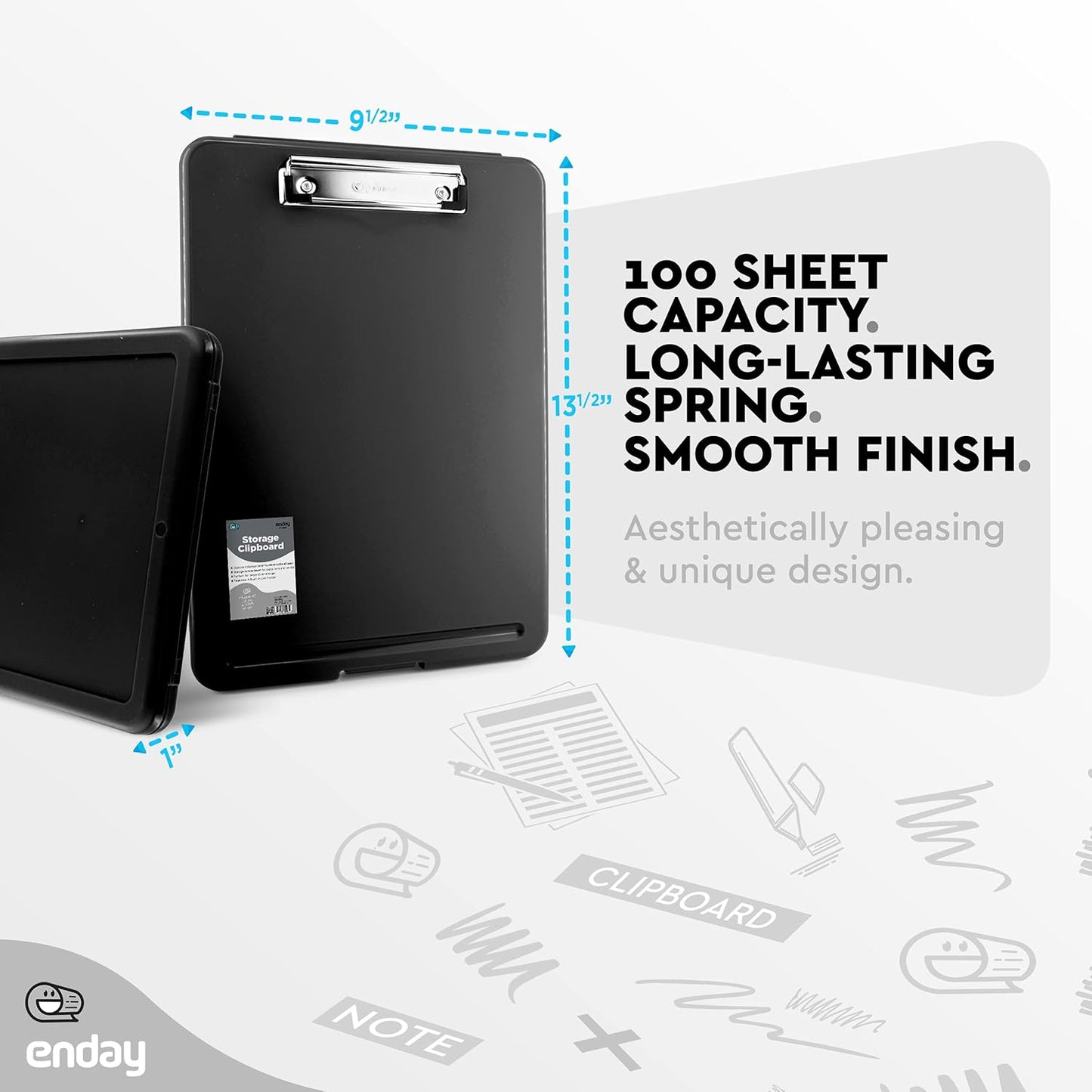 Clipboard with Storage Black, Letter Size Storage Clipboard with Compartments Case for Nurse Teachers Plastic Translucent Holds 100 Sheets Also Avail. in Green, Purple, Pink, Red, Blue, Grey-by Enday