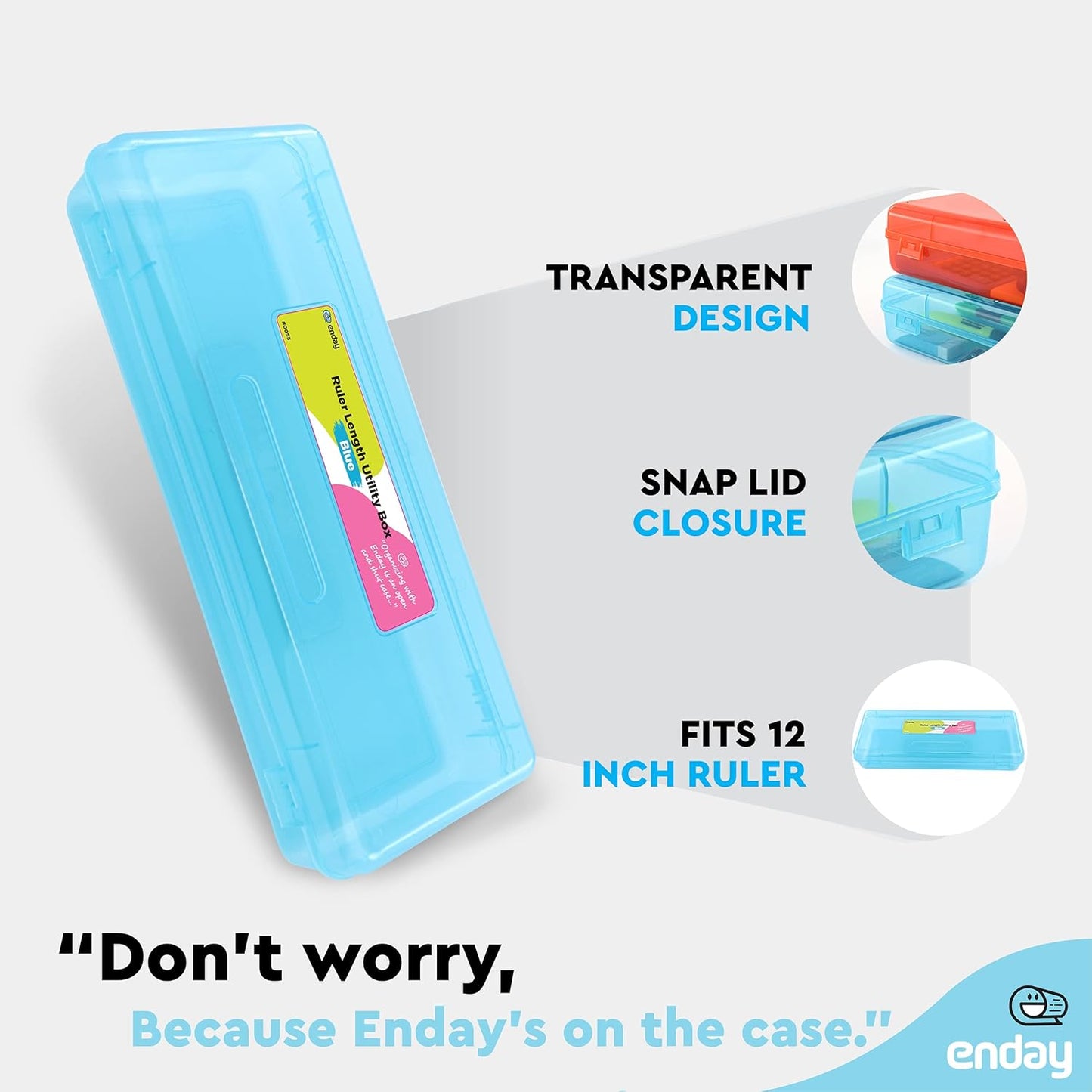 Enday Pencil Box Blue, Storage Organizer Utility Box, Multipurpose Long Ruler Length School Office Supplies Plastic Pencil Case for Kids & Adults Available in Red, Pink, Grey, Purple, Green, 1PK