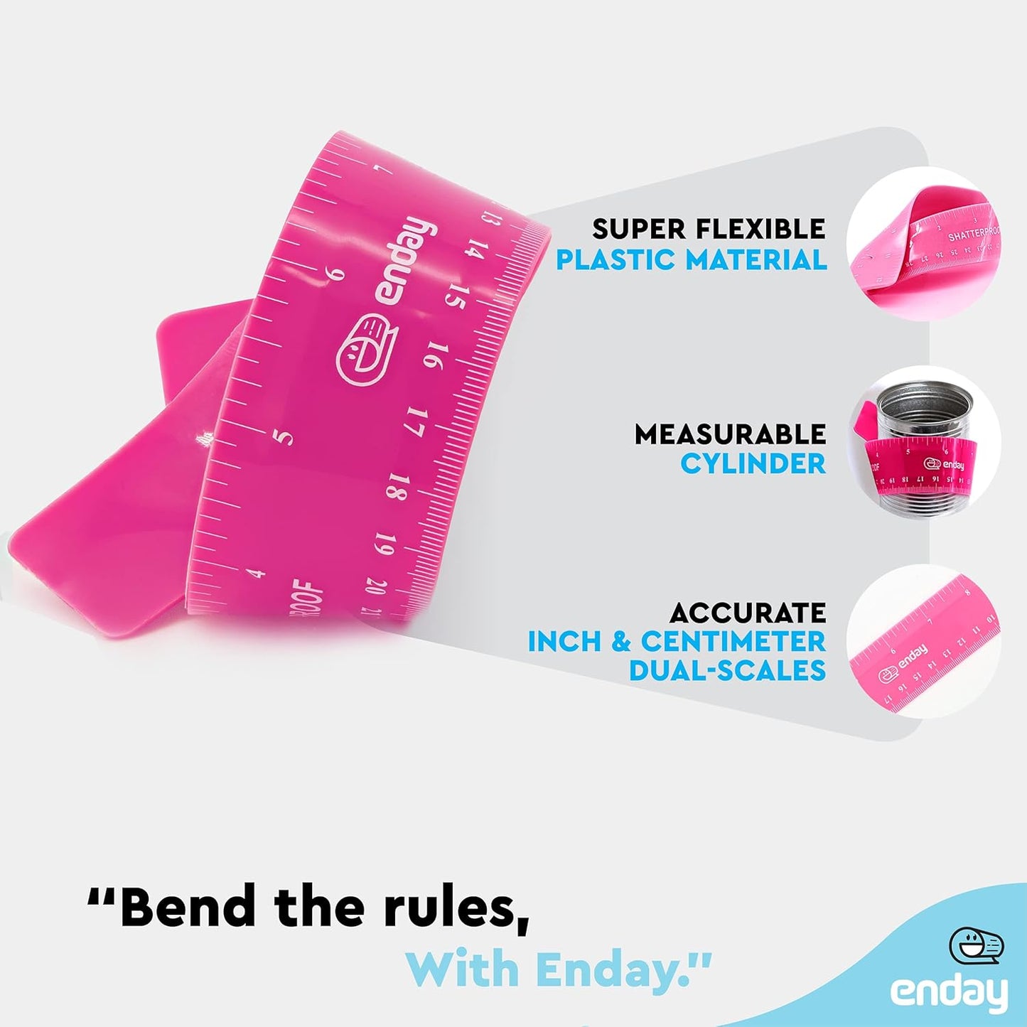 Emraw 12 inches (30 cm) Shatterproof Flexible Rulers Designed in Black, Blue, Green, Pink, Purple, and Orange - Great for School, Home, & Office – (6 Pack)