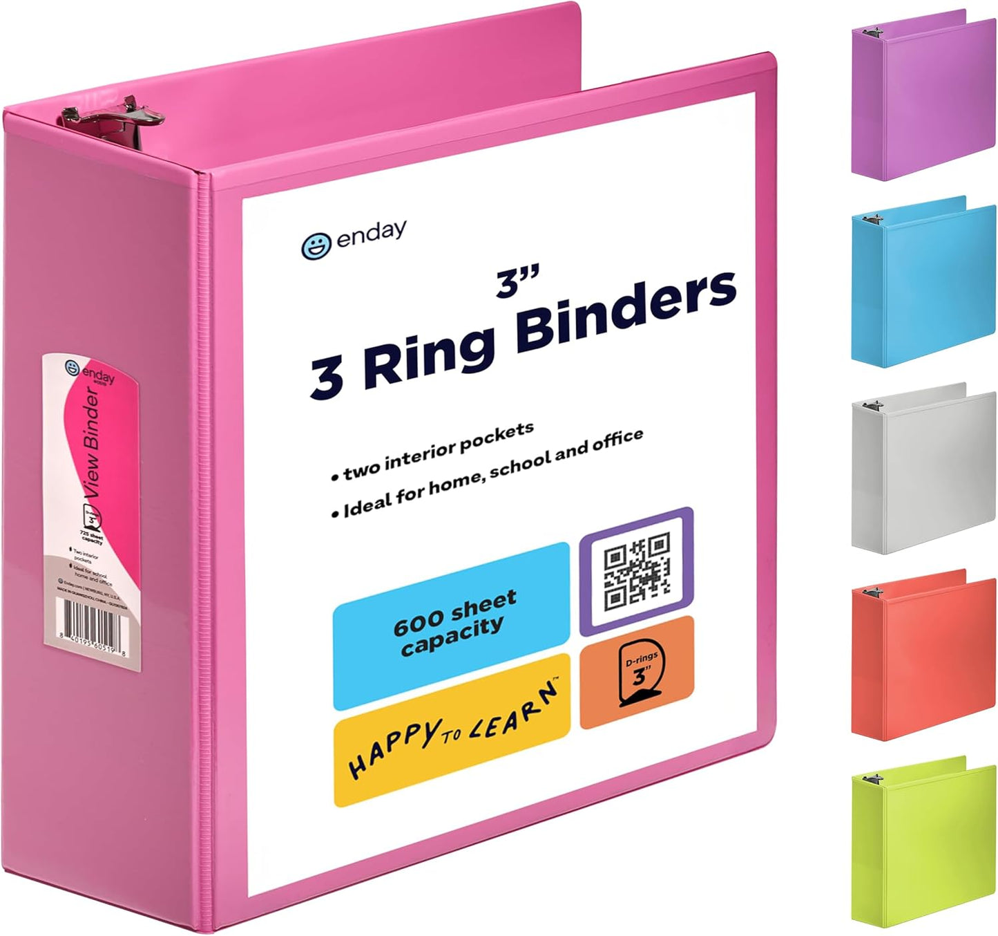 3 Ring Binder Clear View Cover with 2 Inside Pockets, Colored School Supplies Office and Home Binders – by Enday