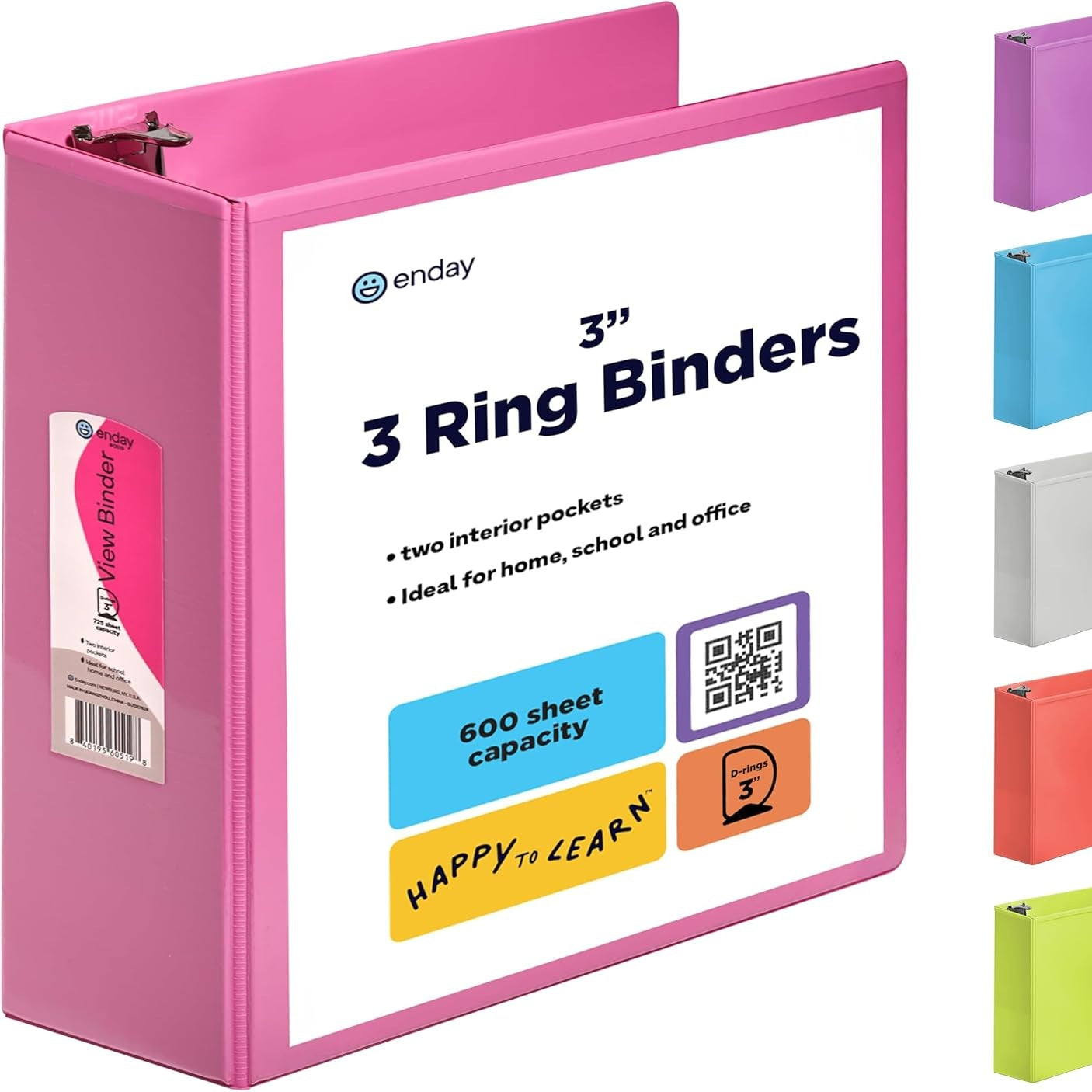 1 Inch 3 Ring Binder 1â€ Binder Black Clear View Cover with 2 Inside Pockets, Colored School Supplies Office and Home Binders â€“ by Enday