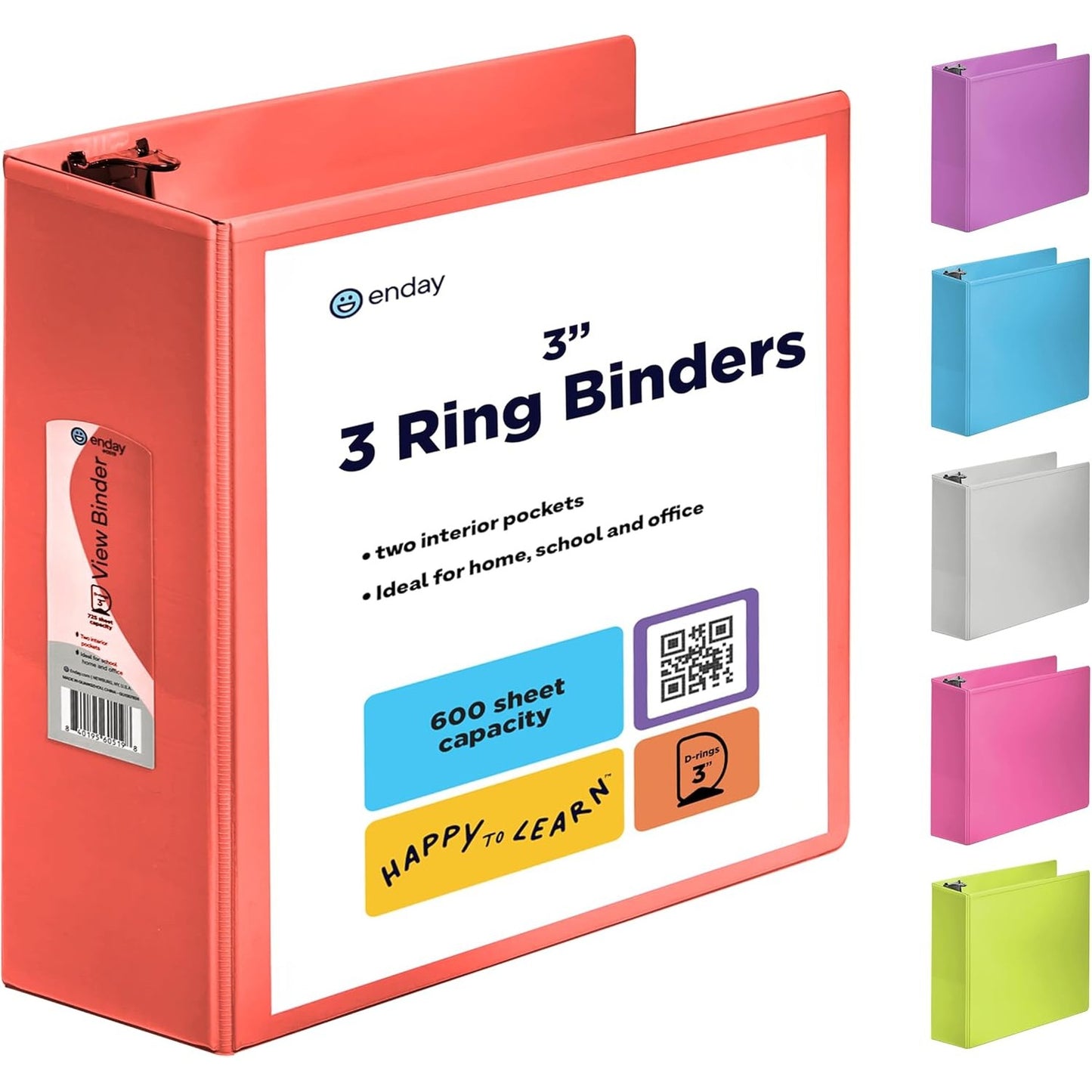1 Inch 3 Ring Binder 1â€ Binder Black Clear View Cover with 2 Inside Pockets, Colored School Supplies Office and Home Binders â€“ by Enday
